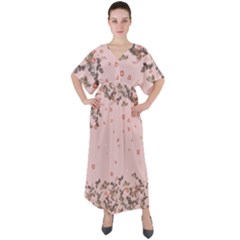 Snowy Floral Light Pink V-neck Boho Style Maxi Dress by CoolDesigns