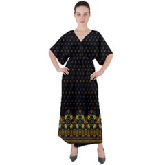Vintage Black Tribal V-neck Boho Style Maxi Dress   by CoolDesigns