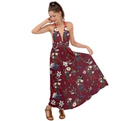 Butterflies Red Floral Print Sexy Backless Maxi Beach Dress by CoolDesigns