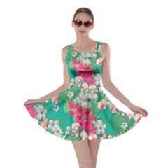 Hawaii Hibiscus Aquamarine Tropical Flowers Skater Dress by CoolDesigns