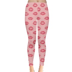 Pinky Lips Heart Navy Leggings  by CoolDesigns