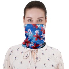 Hawaiian Hibiscus Dodger Blue Palm Leaves Face Covering Bandana by CoolDesigns