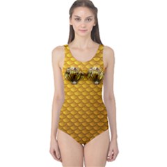 Funny Seashell Fish Scale Yellow One Piece Swimsuit by CoolDesigns
