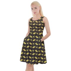 Brown Yellow Sharks And Underwater Masks Knee Length Skater Dress With Pockets by CoolDesigns