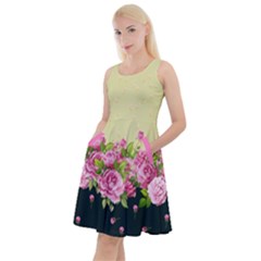 Vintage Roses Light Yellow  Knee Length Skater Dress With Pockets by CoolDesigns