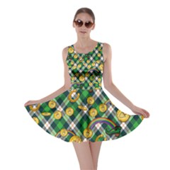 Checkered Green Lucky Gold Coins Skater Dress by CoolDesigns