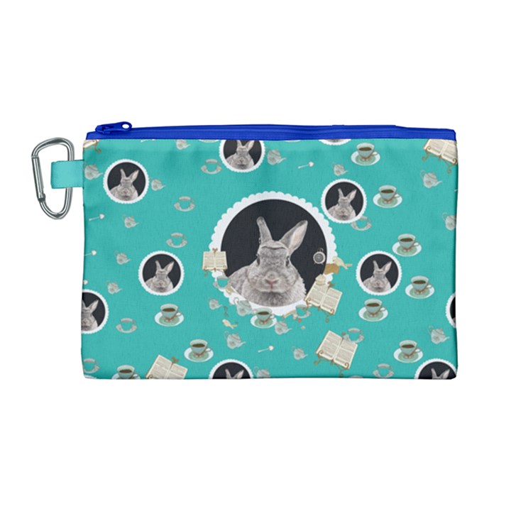 Cute Turquoise Alice Rabbit Canvas Cosmetic Bag
