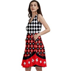 Black & White Alice Checkered Dark Sleeveless V-neck Skater Dress With Pockets by CoolDesigns