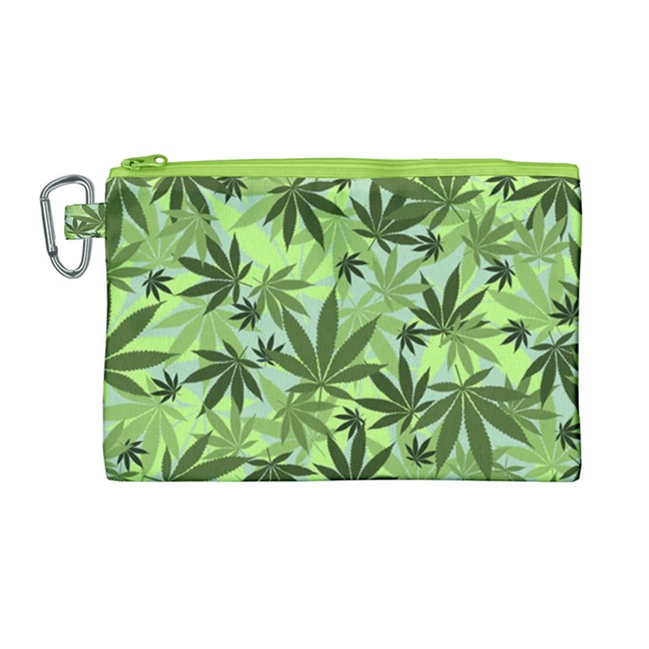 Cannabis Light Green Marijuana Leaves Canvas Cosmetic Bag