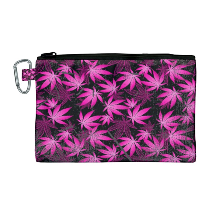 Deep Pink Cannabis Marijuana Canvas Cosmetic Bag