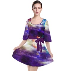 Dark Purple Fun Night Sky Moon And Stars Velour Kimono Dress by CoolDesigns