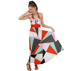 Gray Polka Dots Orange Red Mosaic Pattern Backless Maxi Beach Dress by CoolDesigns