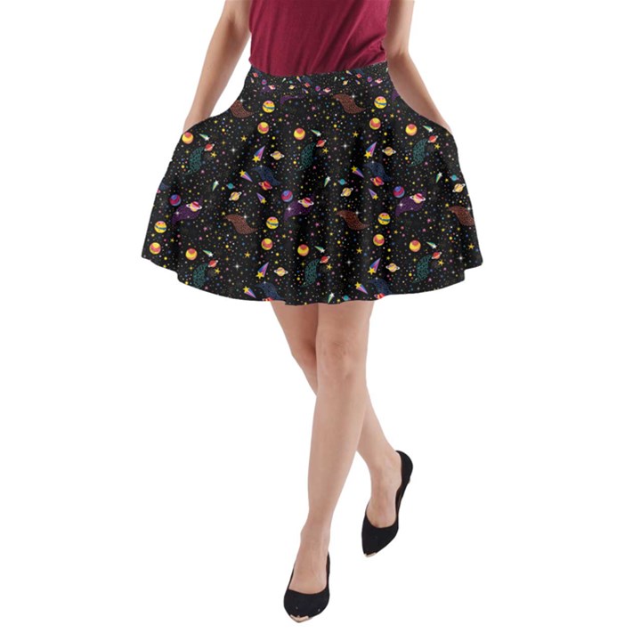 Colorful Planets Space Black Neutron Star A-Line Skirt with Pockets