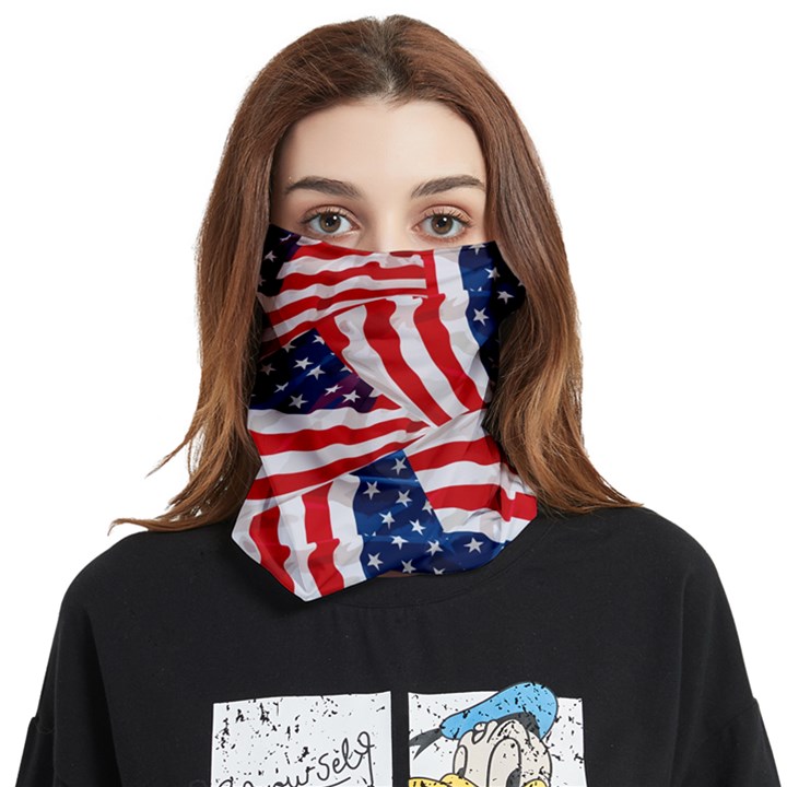 US Flag Blue Seamless Face Covering Ear Loops Bandana (Two Sides)