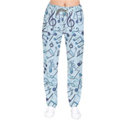Light Blue Pattern With Music Notes Velvet Drawstring Pants by CoolDesigns