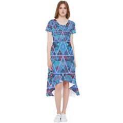 Blue Aztec Triangle Pattern Flowy High Low Boho Dress by CoolDesigns