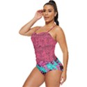 Magenta & Black Floral Hawaii Retro Full Coverage Swimsuit View2
