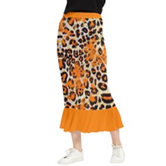Leopard Print Orange Paint Splash Maxi Fishtail Chiffon Skirt by CoolDesigns