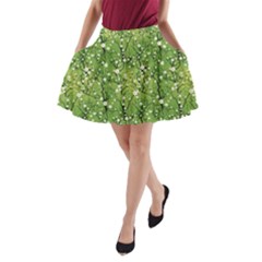 Lime Green Japanese Cherry Blossom Tree Pattern A-line Pocket Skirt by CoolDesigns