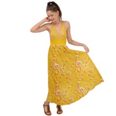 Yellow Pattern Music Notes And Key Backless Maxi Beach Dress by CoolDesigns