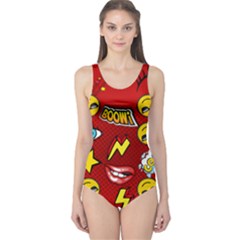Dark Red Emo Pop Art One Piece Swimsuit by CoolDesigns