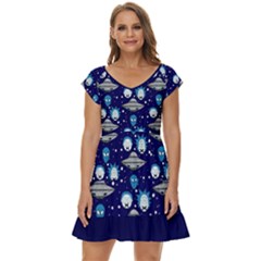 Rick Morty Navy Blue Space Cute Short Sleeve Tiered Mini Dress by CoolDesigns