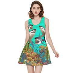 Battle Of The Coral Sea Aquamarine Pattern Sharks Inside Out Reversible Sleeveless Dress by CoolDesigns