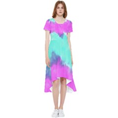 Aqua & Blue Violet Tie Dye Asymmetrical High Low Boho Dress by CoolDesigns
