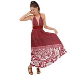 Flowers Traditional Print Red Backless Maxi Beach Dress by CoolDesigns