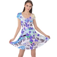 Piano Keyboard Light Blue Floral Flower Violet Cap Sleeve Dress by CoolDesigns