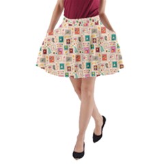 Peach Flowers Birds Mushrooms Snails Nature Pattern A-line Pocket Skirt by CoolDesigns