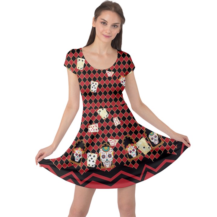 Red Checkered Sugar Skull Halloween Cap Sleeve Dress