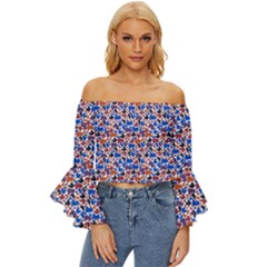 Colorful Geometric Abstract Pattern Off Shoulder Flutter Bell Sleeve Top by CoolDesigns