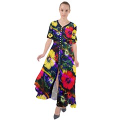 Dark Tie Dye Flowers Waist Tie Boho Maxi Dress by CoolDesigns