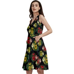 Floral Fish Red Watercolor Dolphins Pattern V-neck Skater Dress With Pockets by CoolDesigns