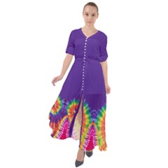 Colorful Tie Dye Purple Waist Tie Boho Maxi Dress by CoolDesigns