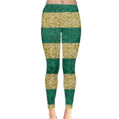 Shine Green Gold Elegant Xmas Sparkle Print Leggings by CoolDesigns