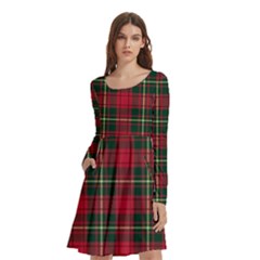Red & Green Christmas Tartan Print A-line Long Sleeve Knee Length Skater Dress With Pockets by CoolDesigns
