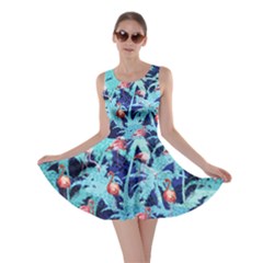 Tropical Coconut Trees Turquoise Flamingo Blue Skater Dress by CoolDesigns