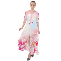 Crane Coral Japanese Style Cherry Blossom Waist Tie Boho Maxi Dress by CoolDesigns