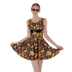 Autumn Fall Leaves Dark Brown A-line Skater Dress  by CoolDesigns