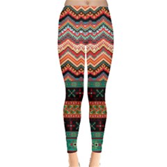 Autumn Tribal Colorful Fall Aztec Zigzag Leggings  by CoolDesigns