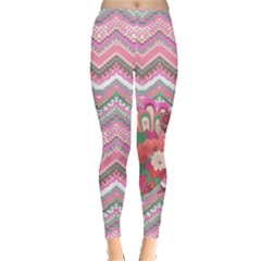 Zigzag Pink Aztec Happy Thanksgiving Turkey Leggings  by CoolDesigns