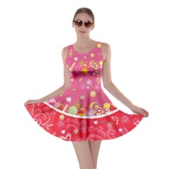 Afternoon Tea Red Lollipop Candy Macaroon Cupcake Donut Skater Dress by CoolDesigns