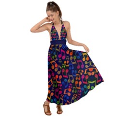Colorful Blue Music Notes Treble Clef Backless Maxi Beach Dress by CoolDesigns