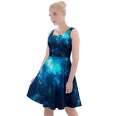 Shining Dark Blue Star Fun Night Sky The Moon And Stars Knee Length Skater Dress by CoolDesigns
