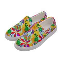 Vintage Floral Daisies Colorful Hand Drawn Pattern Womens Slip Ons by CoolDesigns