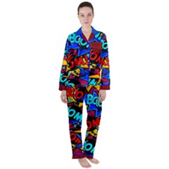 Pop Art Cool Boom Dark Magenta Satin Long Sleeve Pyjamas Set by CoolDesigns