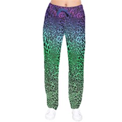 Leopard Colorful Green Digital Print Stretch Women Velvet Drawstring Pants by CoolDesigns