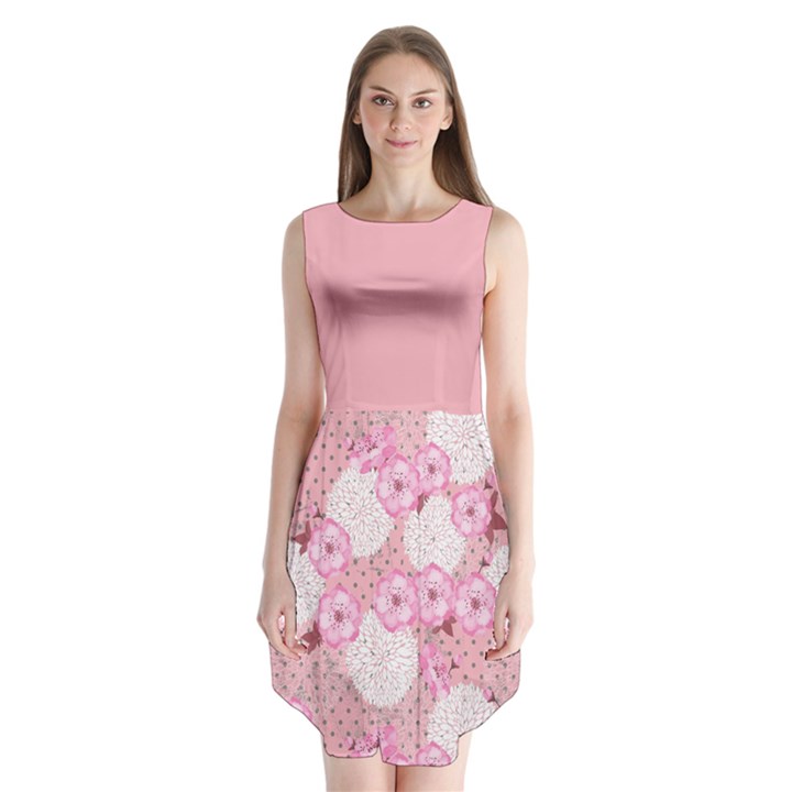 Pink Blossom Japanese Style Cherry Blossom Sleeveless Chiffon Dress  